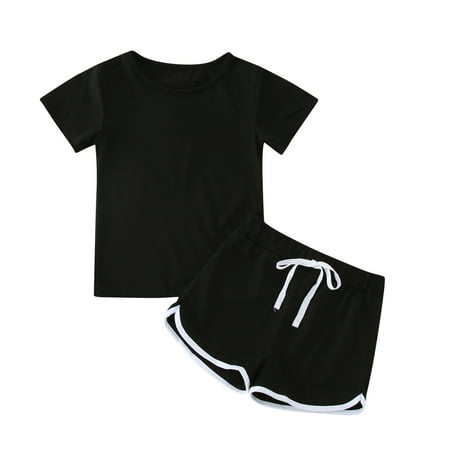 

Zlekejiko Baby Girls Toddler Kids Summer Sports T Shirt And Shorts Set Solid Clothing Sets Tracksuit Outfits