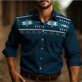thumbnail image 1 of Camisa vintage para hombre , ropa étnica, camisa occidental, patrón tribal, retro, negra, gris, suave, cómoda, ropa suave, nueva, talla grande, 1 of 6