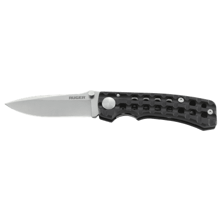 CRKT Ruger Go-N-Heavy R1801 Folding Knife with 8Cr13MoV Bead Blast Finish Plain Edge Drop Point Blade and Aluminum Handle Scales and Woven (Best Knife Scale Material)