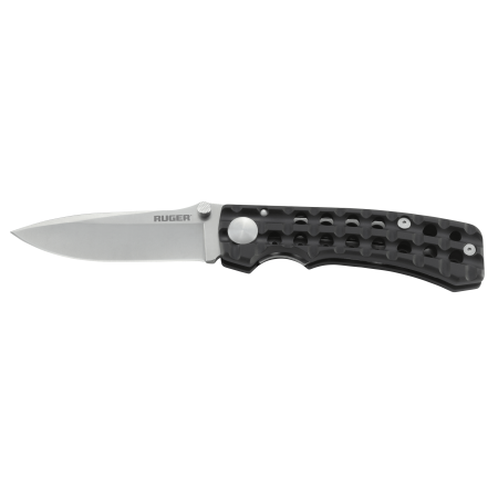 CRKT Ruger Go-N-Heavy R1801 Folding Knife with 8Cr13MoV Bead Blast Finish Plain Edge Drop Point Blade and Aluminum Handle Scales and Woven