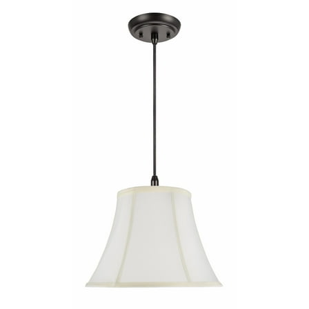Aspen Creative 70216-11 One-Light Hanging Pendant Ceiling Light with Transitional Bell Fabric Lamp Shade, Off White, 13" width
