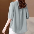 thumbnail image 4 of Stichou Womens Linen Shirts 2026 3/4 Sleeve Casual Tshirts Vacation Tunic Tops Summer Trendy Floral Blouses Cyan 2XL, 4 of 6