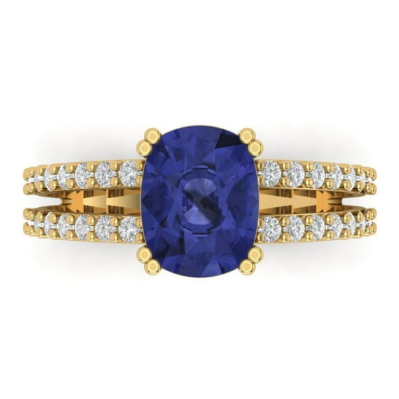 Solitaire with Accents Engagement Ring for Women - 3.48ct Simulated Tanzanite in 14K Yellow Gold Promise Ring