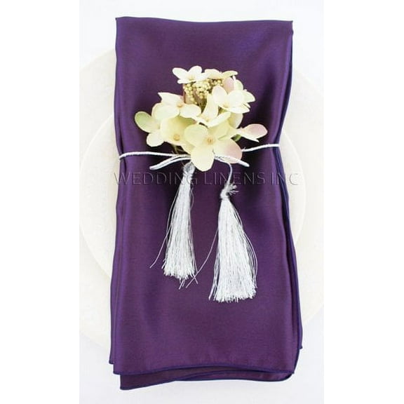 Wedding Linens Inc. (10pcs) 20'' x20" Satin Table Napkins for wedding Party Decoration events - Eggplant