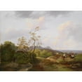 thumbnail image 2 of Ignaz Raffalt 18x14 Black Ornate Wood Framed Double Matted Museum Art Print Titled - Wide Landscape with Shepherds (1844), 2 of 5