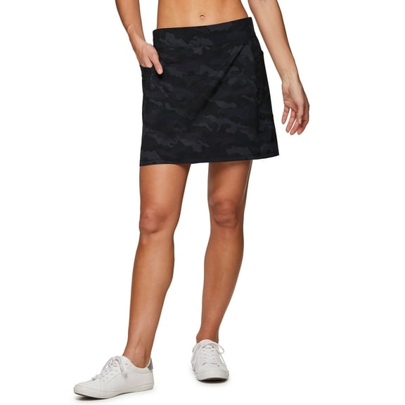 RBX Active Women's Athletic Zipper Pocket Woven Camo Skort With Inner Bike Short
