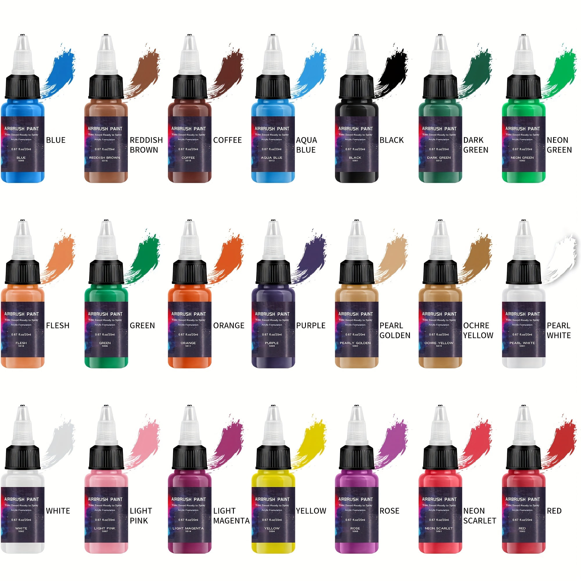 Airbrush Paint，EKOHERR 18-Color Acrylic Airbrush Paint Set