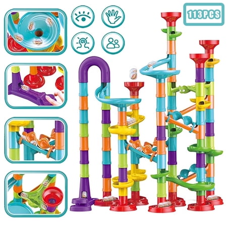 Petyoung Glow Marble Run Elevator STEM Toy Set 113-Piece Educational Building Blocks for Kids Ages 4-8