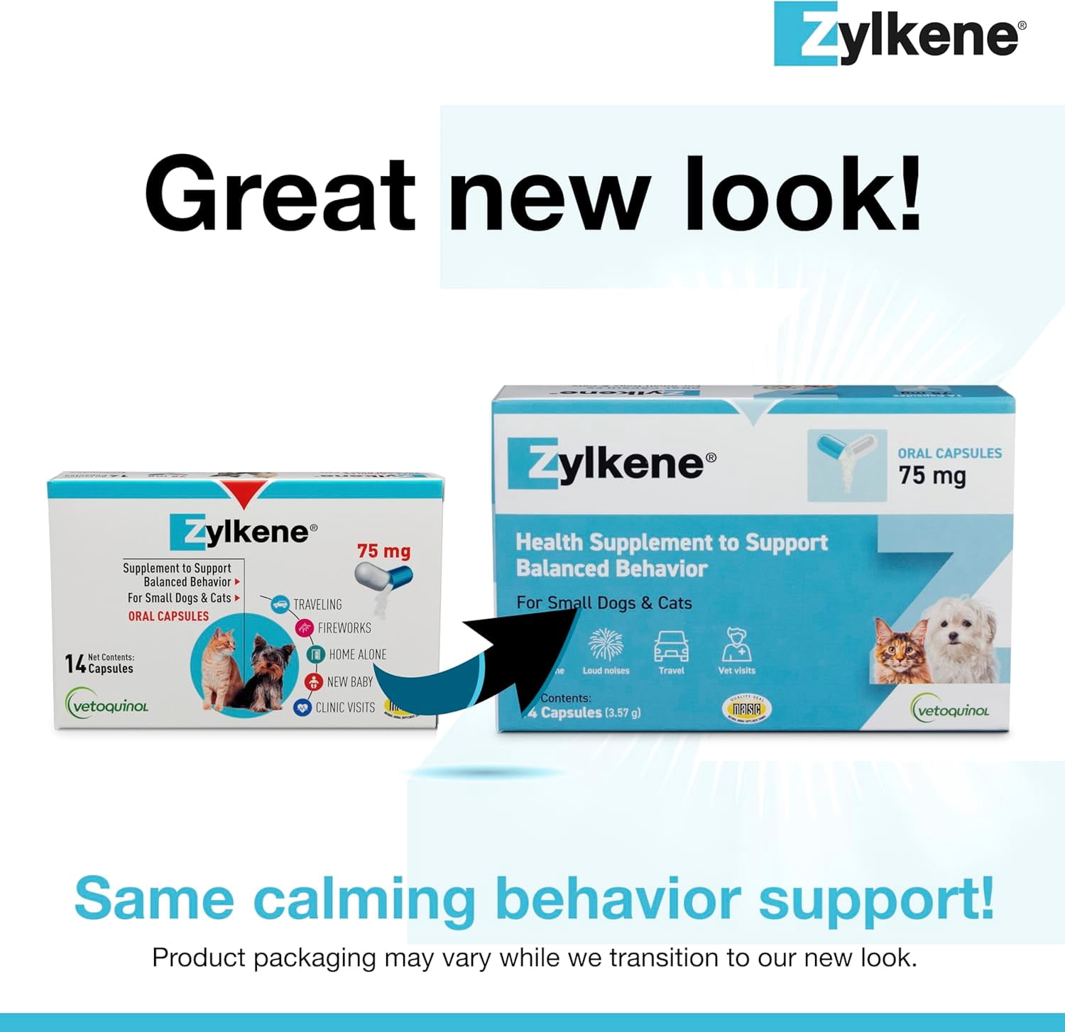 Vetoquinol Zylkene Calming Behavior Support Supplement, Helps Promote Relaxation and Reduce External Stress Factors, Daily Behavioral Support and Anxiety Relief, Dog or Cat, 11-22lbs, 75mg, 14ct