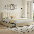 thumbnail image 2 of VECELO Upholstered Bed Frame with 4 Storage Drawers, King Size Modern Platform Bed Frame with Adjustable Headboard, No Box Spring Needed, Beige, 2 of 8