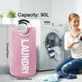 thumbnail image 2 of Mziart Collapsible Laundry Basket with Padded Handles, 90L Laundry Hamper Large Fabric Foldable Dirty Clothes Hamper Storage Basket for Bedroom Bathroom Nursery Laundry Room Organization (Pink), 2 of 7