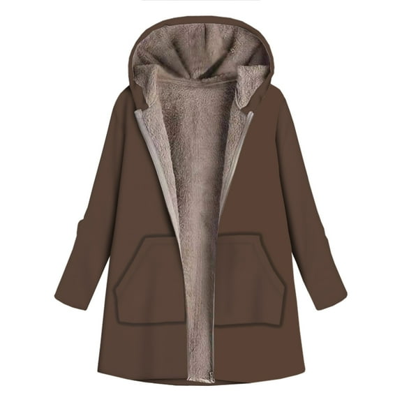 Fesfesfes Womens Flannel Jacket Fleece Lined Hoodie Coat Long Sleeve Hooded Zip Jacket Winter Warm Blouse On Sale