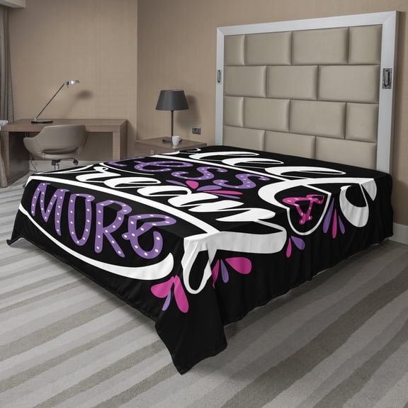 Ambesonne Saying Flat Sheet, Sleep Less Dream More Text, Queen Size, Fuchsia Black and White
