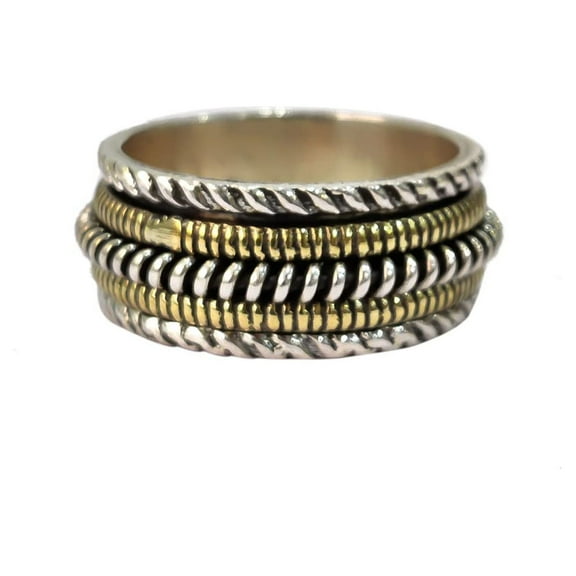 Spring Spinner Band, Meditation Ring, 925 Sterling Silver Ring, Spinning Thumb Ring, Two Tone Ring, Fidget Ring, Handmade Jewelry, Christmas Oxidized, Womans Band Ring, Anxiety Ring, Mans Band Gifts