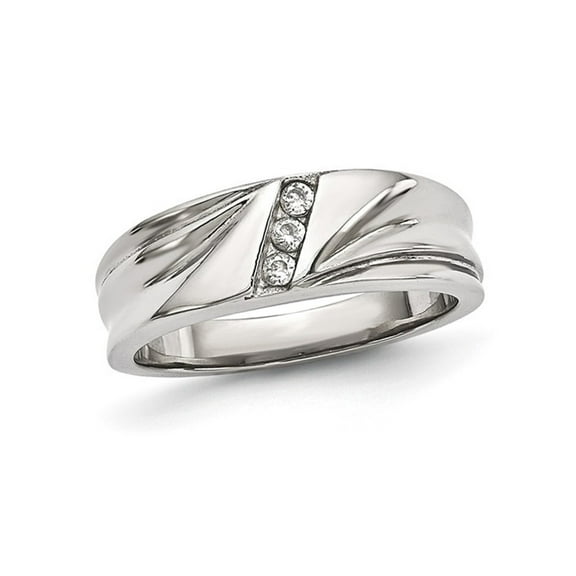 Gem & Harmony Mens Stainless Steel Band Ring with Cubic Zirconia (CZ)s for Men