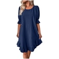 thumbnail image 2 of Offre à Durée Limitée Iumwxz Robe à Manches à Volants Col Rond pour Femmes Ourlet à Volants Robe Décontractée Ample Robes Unies Vêtements pour Femmes Robe Décontractée pour Usage Quotidien Décontracté, 2 of 6