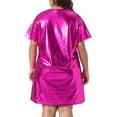 thumbnail image 4 of DARING DIVA Plus Size Metallic Round Neck Short Sleeve Mini Dress 2X Hot Pink, 4 of 6