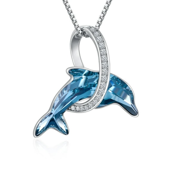 WINNICACA Infinity Dolphin Gifts Sterling Silver Dolphin Pendant Necklace Blue Crystal Dolphins Jewelry Summer Beach Themed Gifts for Women Birthday Christmas