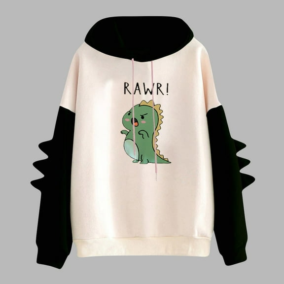 Tdoqot Womens Hoodies- Long Sleeve Fall Loose Fit Cute Pocket Pullover Casual Dinosaur Crewneck Activewear for Women Black Size M