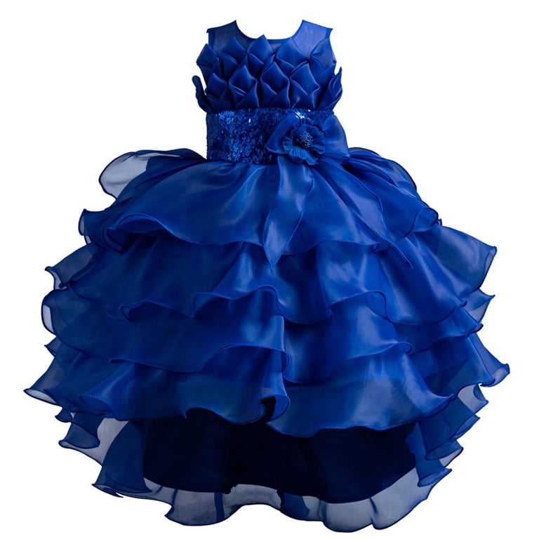 Big Little Girls' Mesh Tull Dress Sleeveless Flower Party Ball Gown  Children Train Skirt Cake Princess Dress Girl Bowknot Puffy Gown Dress Blue  3-4 Years - Walmart.com