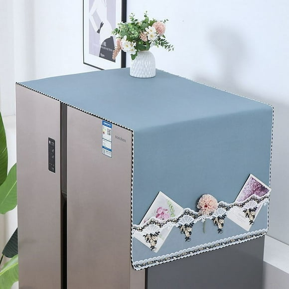 Nvzi 1 pieza cubierta antipolvo para refrigerador de doble puerta cubierta de puerta simple cubierta de tela para lavadora microondas encaje gloria de la mañana encaje a prueba 100 * 35 cm (azul)