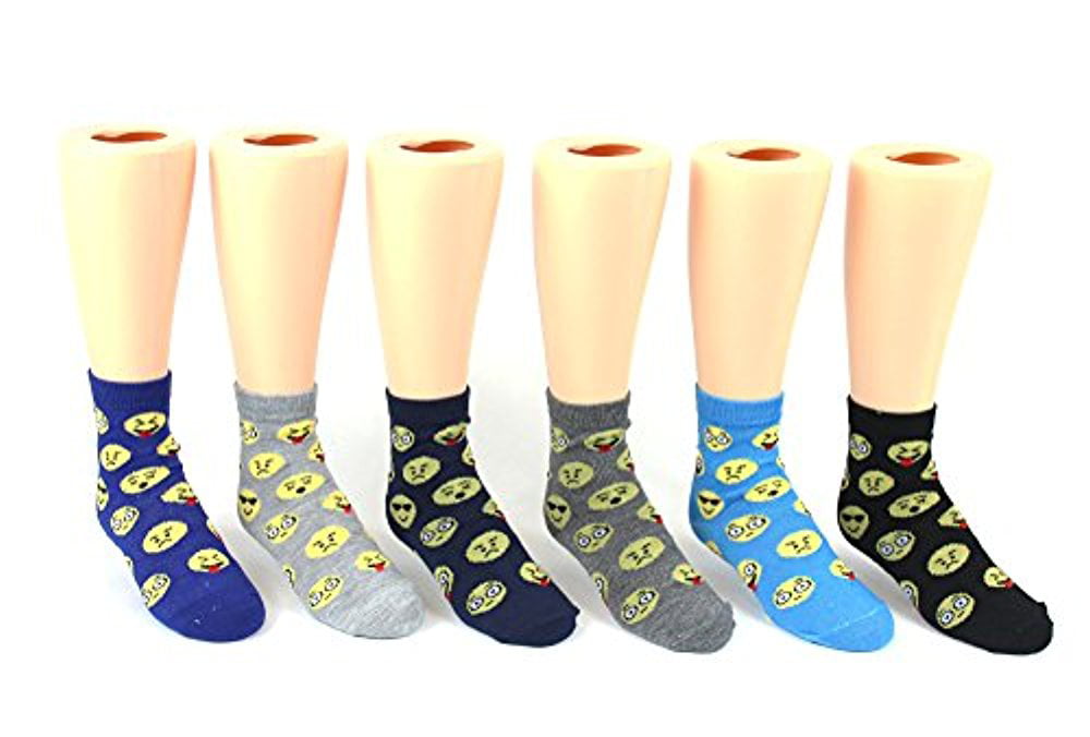 YOUTH SIZE 9-11 LOT OF 24 PAIRS OF ASSORTED EMOJI ANKLE SOCKS 
