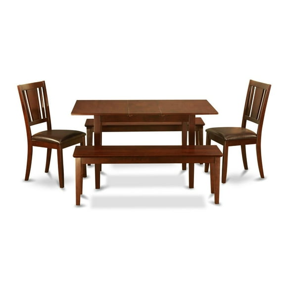East West Furniture 5  PC  Small  Kitchen  table  set  -  Table  with  Leaf  plus  2  Kichen  Chairs  and  2  Benches