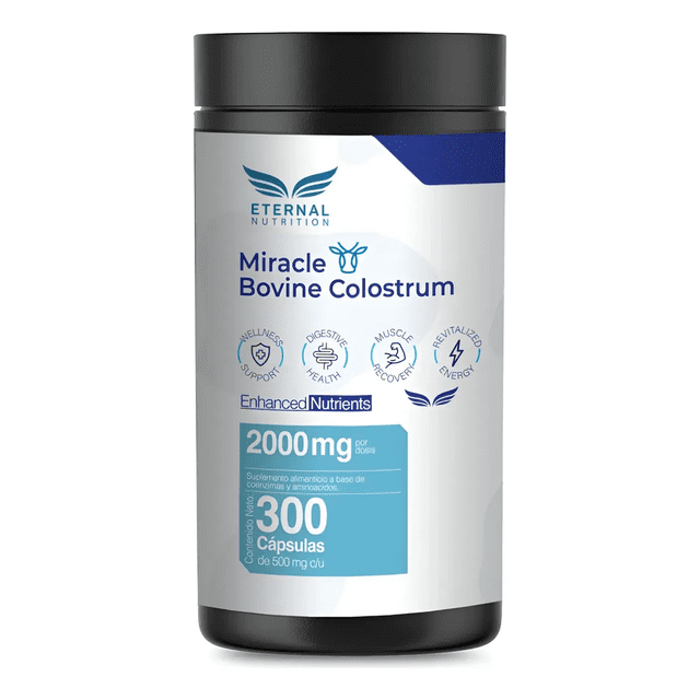 Miracle Calostro Bovino 50% IgG Eternal Nutrition 300 Cápsulas 2000 mg