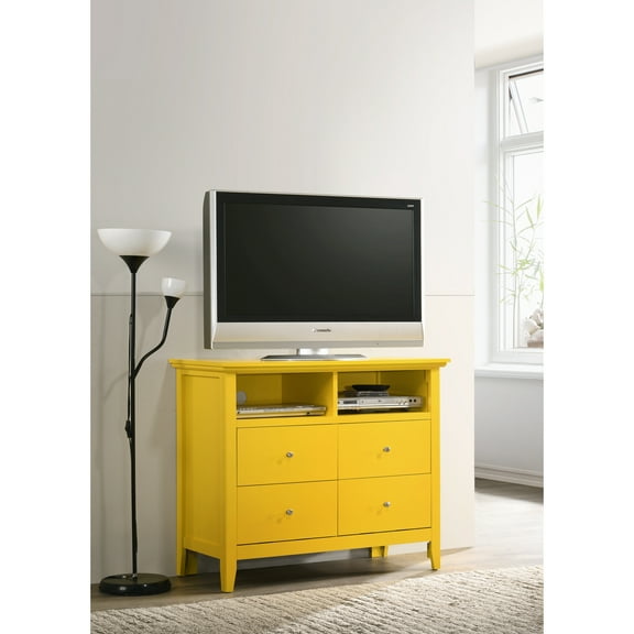 Glory Furniture Hammond Wood Veneer 4-Drawer TV Stand in Yellow