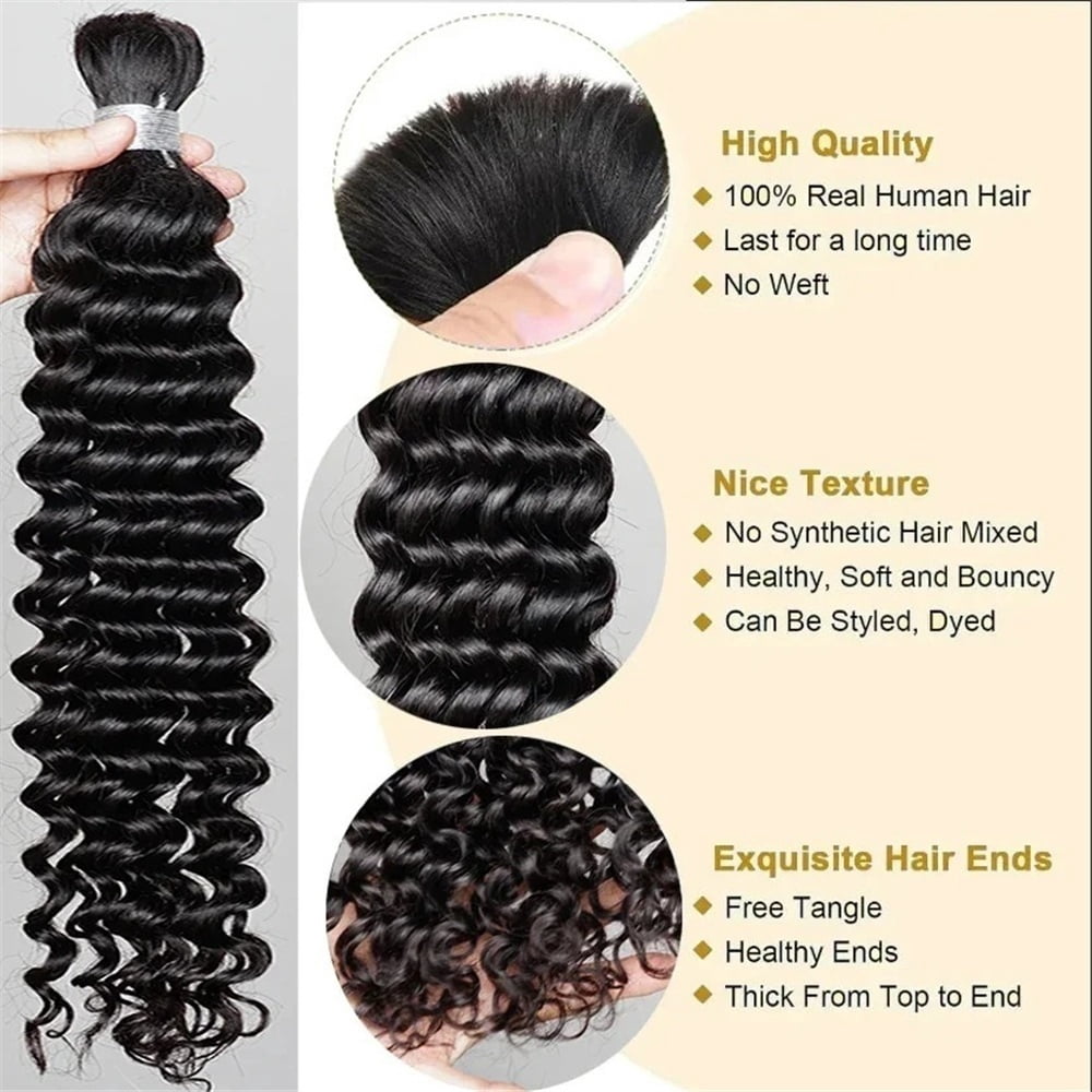 Human Hair Bulk for Braiding 100g/Pack Deep Wave Indian Remy Boho Braids Hair Bulk Extension