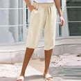 thumbnail image 2 of Uqiangy Linen Palazzo Trousers High Waisted Drawstring Capris Women's Linen Wide Leg Capri Pants Cropped Pants Women Boho Capris For Women Linen Cropped Pants Women Linen Capris For Women Beige L, 2 of 9