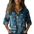 thumbnail image 4 of Bovemsi Casual Loose Tops Women's Cotton Shirt Printed Fashionable Button Up Top With Seven Quarter Sleeves Work Shirts, 4 of 4