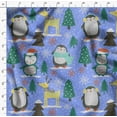 thumbnail image 4 of Soimoi Blue Velvet Fabric Christmas Tree & Penguin Cartoon Print Fabric by Yard 58 Inch Wide, 4 of 5