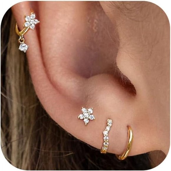 Silver Stud Earrings For Women, Sterling Silver Earrings Set Small Hoop Earrings Stack Dangle Earrings Minimalist Drop Stud Earrings Hypoallergenic Everyday Earrings Women Trendy[o2610]