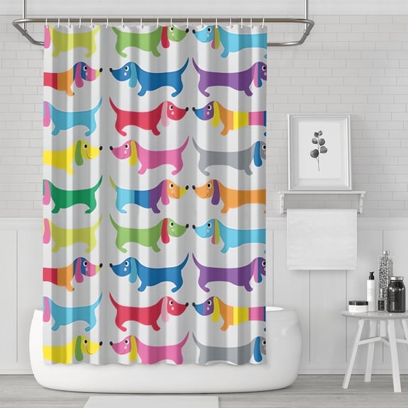 Colorful Funny Dachshund Shower Curtain 72x72in ,Bathroom Decorative Shower Curtains Set with 12 Hooks,Modern Waterproof Washable Shower Curtain