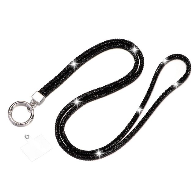 Glitter Keychain Bling Bling Bright Rhinestone Phone Lanyard Diamond Crystal Anti-lost Rope Chain Straps Hanging Cord black