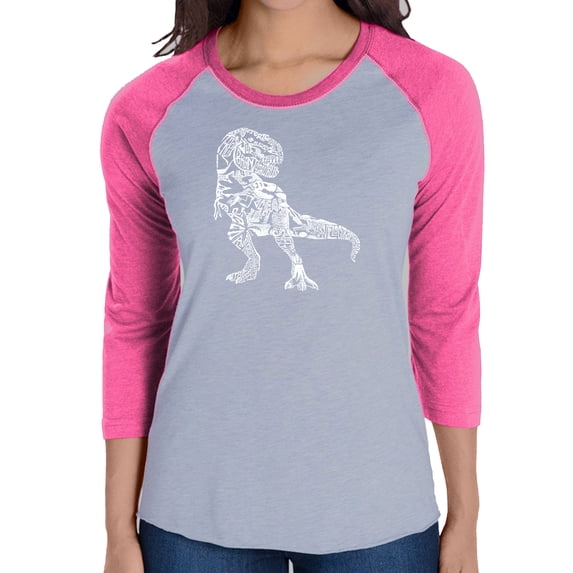 LA Pop Art Women's Raglan Baseball Word Art T-shirt - Dino Pics