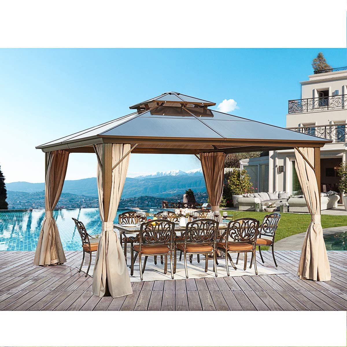 Erommy 12'x12' Outdoor Polycarbonate Double Roof Hardtop ...