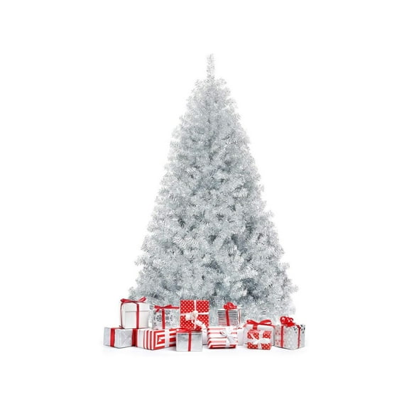 Drevy 6FT Silver Christmas Tree Artificial Hinged Tinsel Xmas Tree with Metal Stand, 1036 Branch Tips, Holiday Decoration Tree for Indoor and Outdoor