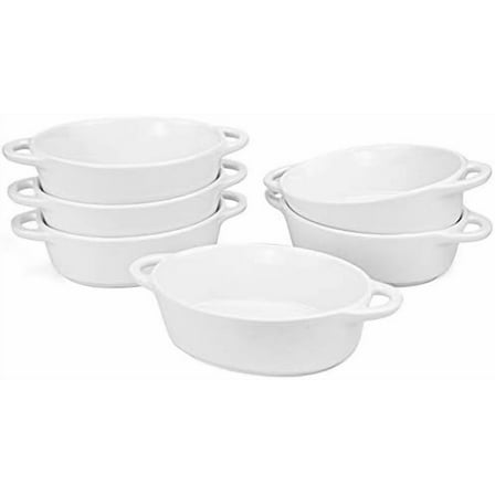 6-Pack Porcelain Ramekins, 10 Ounce Oval Ceramic Creme Brulee Souffle Baking Ramekin Dishes Bowl with Double Handles$$Home Decor, Kitchen, & Other