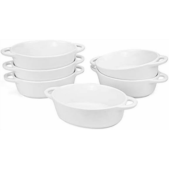 6-Pack Porcelain Ramekins, 10 Ounce Oval Ceramic Creme Brulee Souffle Baking Ramekin Dishes Bowl with Double Handles$$Home Decor, Kitchen, & Other
