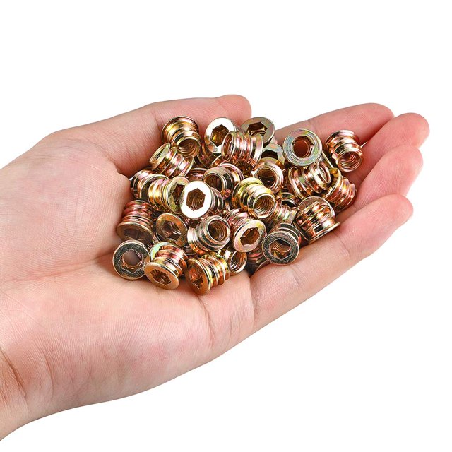60pcs M8*15mm Wood Screw Thread Inserts - Hex Wood Nuts (with Hex Wrench)