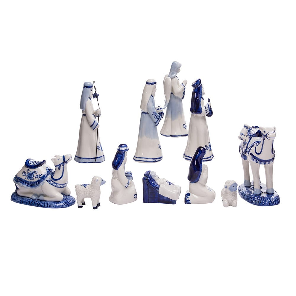 Kurt Adler 1.97-Inch by 6.7-Inch Porcelain Delft Blue 11-Piece Nativity Set