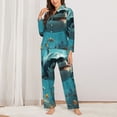 thumbnail image 2 of KLL Realistic Ocean Shark Print Women's Long Sleeve Pajamas with Pants Sleepwear Loungewear 2 Set-Small, 2 of 7