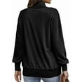 thumbnail image 3 of Women’s Button Collar Sweatshirt Pullover, Casual Long Sleeve Solid Color Tops with Pocket, Loose Fit Lightweight Hoodie Style Jumper for Autumn Winter Black, 3 of 4