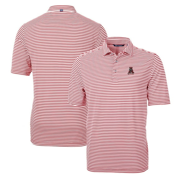 Men's Cutter & Buck Crimson Alabama Crimson Tide Throwback Logo Virtue Eco Pique Stripe Recycled Polo