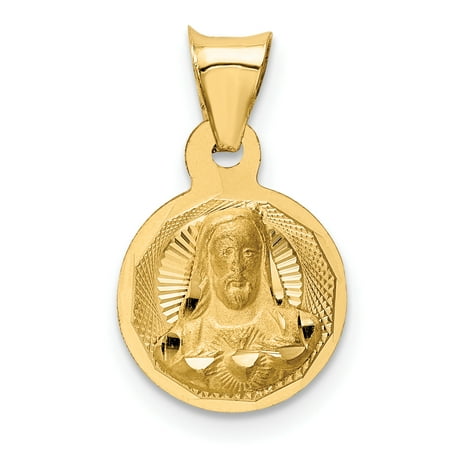14k Yellow Gold Sagrado Corazon Circle Pendant Charm Necklace Religious Medal Fine Jewelry For Women Gift