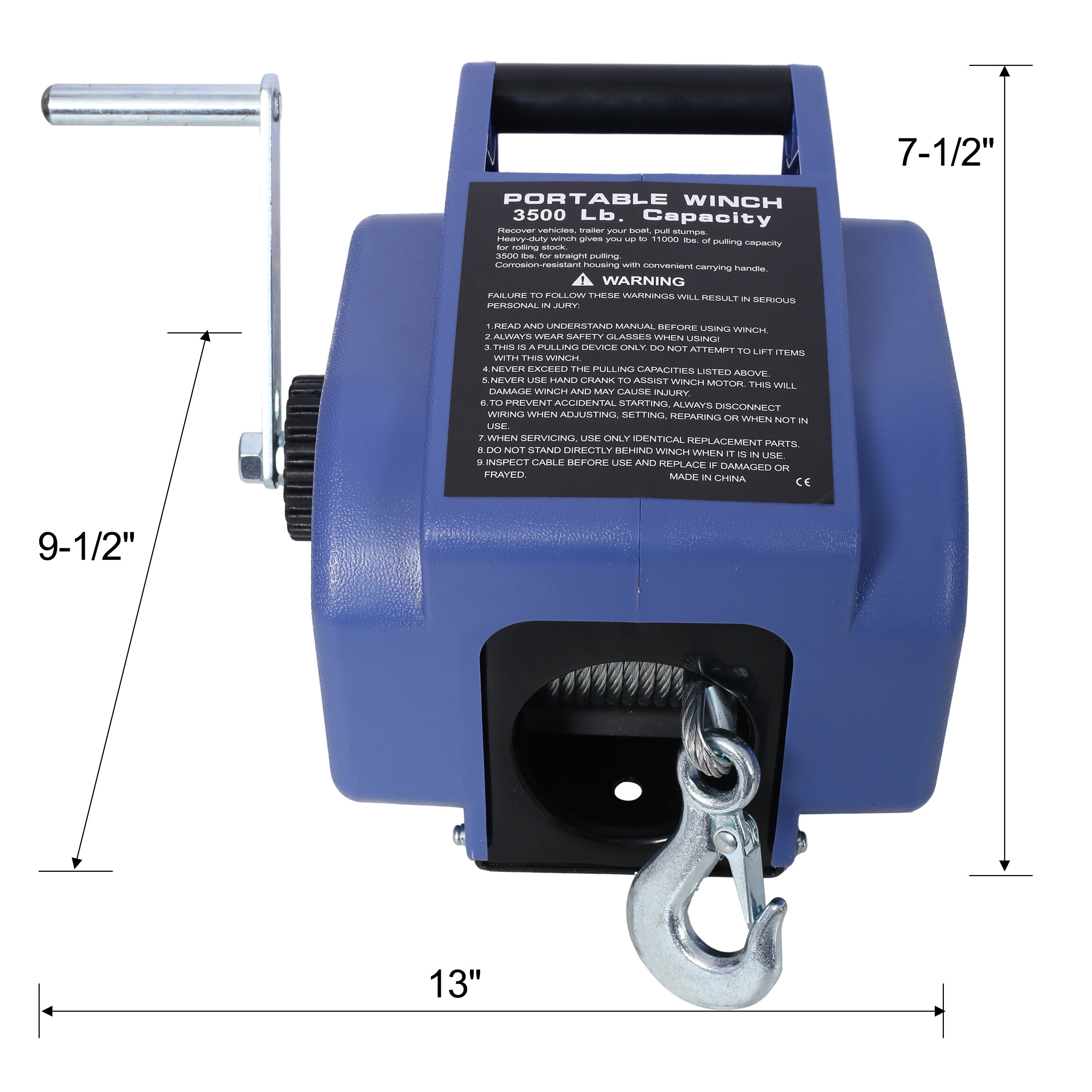 Cordless Drill 12v 3500lbs Trailer Winch,Reversible Electric Winch, for Boats up to 5000 lbs.Galvanized Wire Rope,with extra pulley hook,power in and power out,with manual function.blue plastic casi