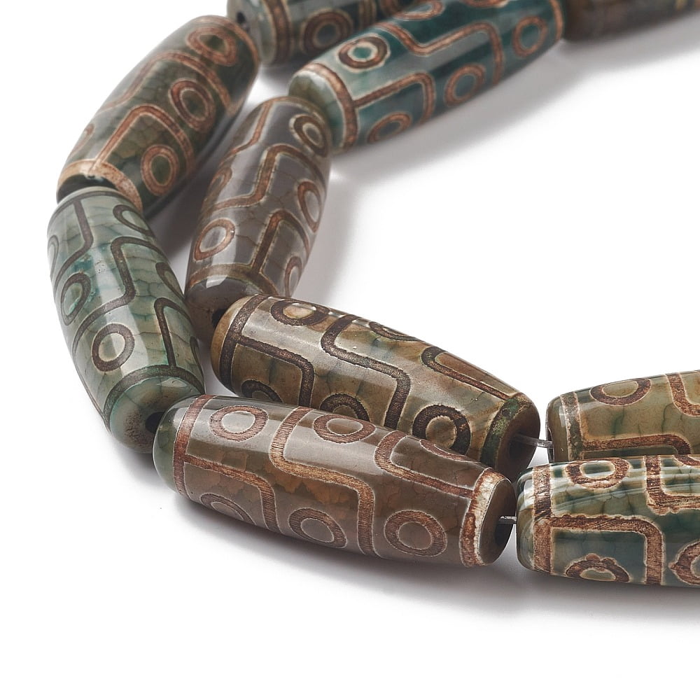 3strands 3strands Tibetan style 9-Eye dZi Beads Strands Natural Agate Rice Beads Dark Olive Green 40~41x14~15mm Hole: 1mm about 8pcs/strand 12.5 inch
