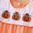 thumbnail image 5 of Ulanda Baby Boy Smocked Pumpkin Romper Short Sleeve Embroidery Truck Babydoll Collar Gingham Jumpsuit Halloween Clothes (Orange, 6-12 Months), 5 of 9